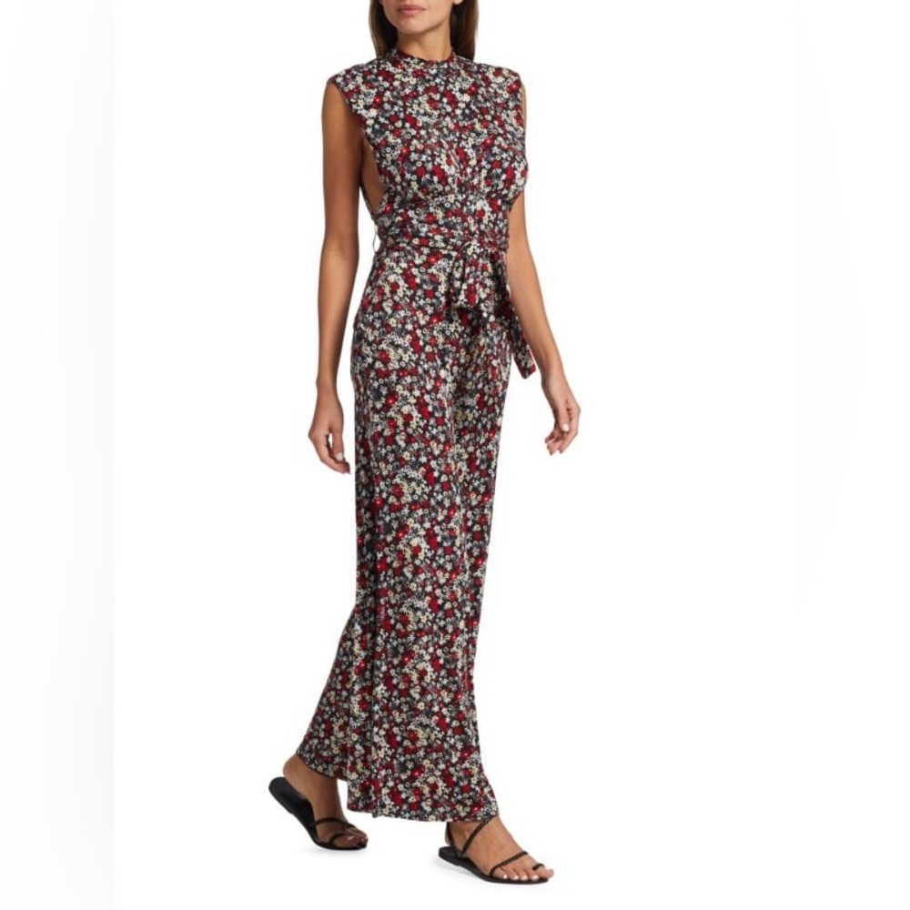 Free People Floral Maxi Jumpsuit in Red and White